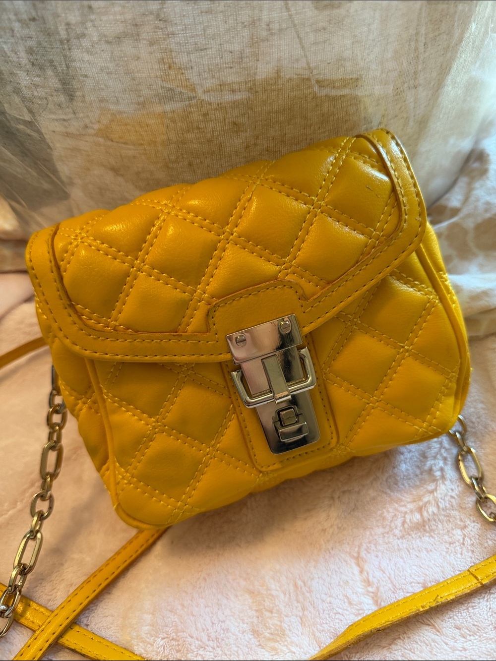 Banana Republic Quilted Yellow Leather Crossbody with Silver-Tone Lock